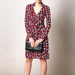 Diane von Furstenberg Red Animal Print Wrap Dress